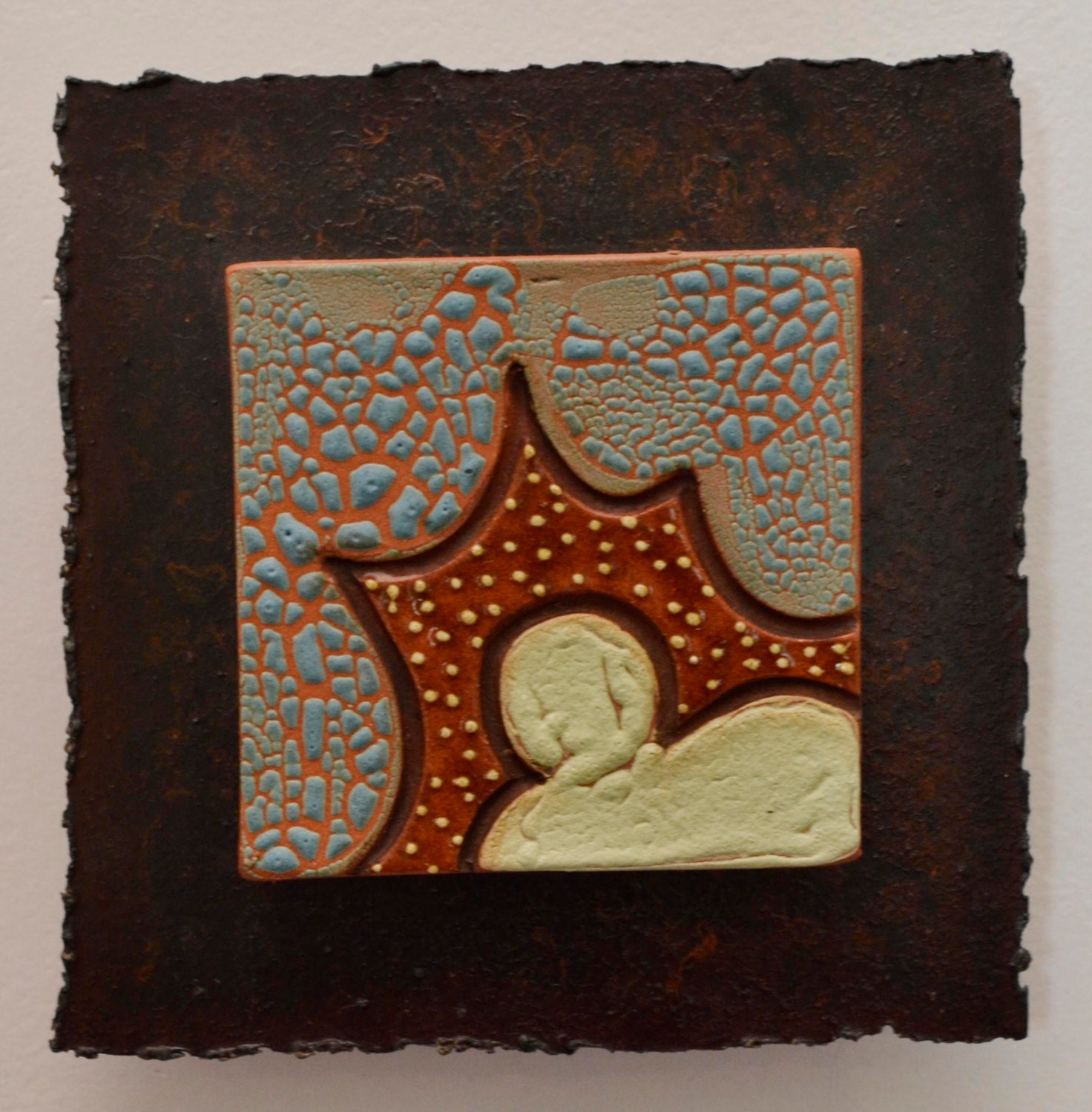 Ceramic Tile Wall Plaque (blue-gray, brown, mint green) - Meagan Chaney Gumpert (03-31)