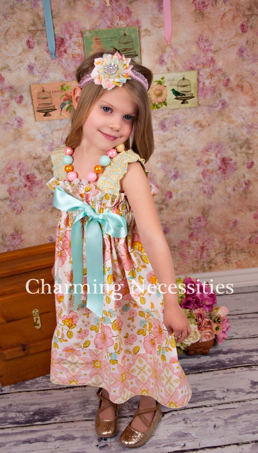 Girls Dress, Ruffled Sun Dress in Darling
