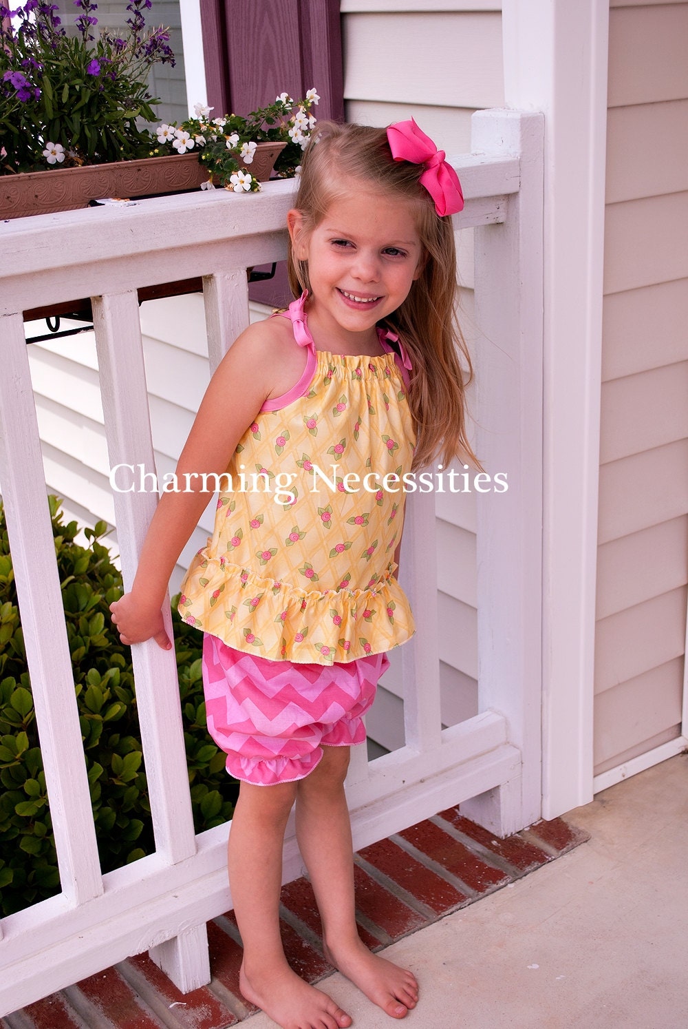 Ruffle Tank Top and Shorts Set Outfit for Toddlers and Girls in Pink Lemonade by Charming Necessities