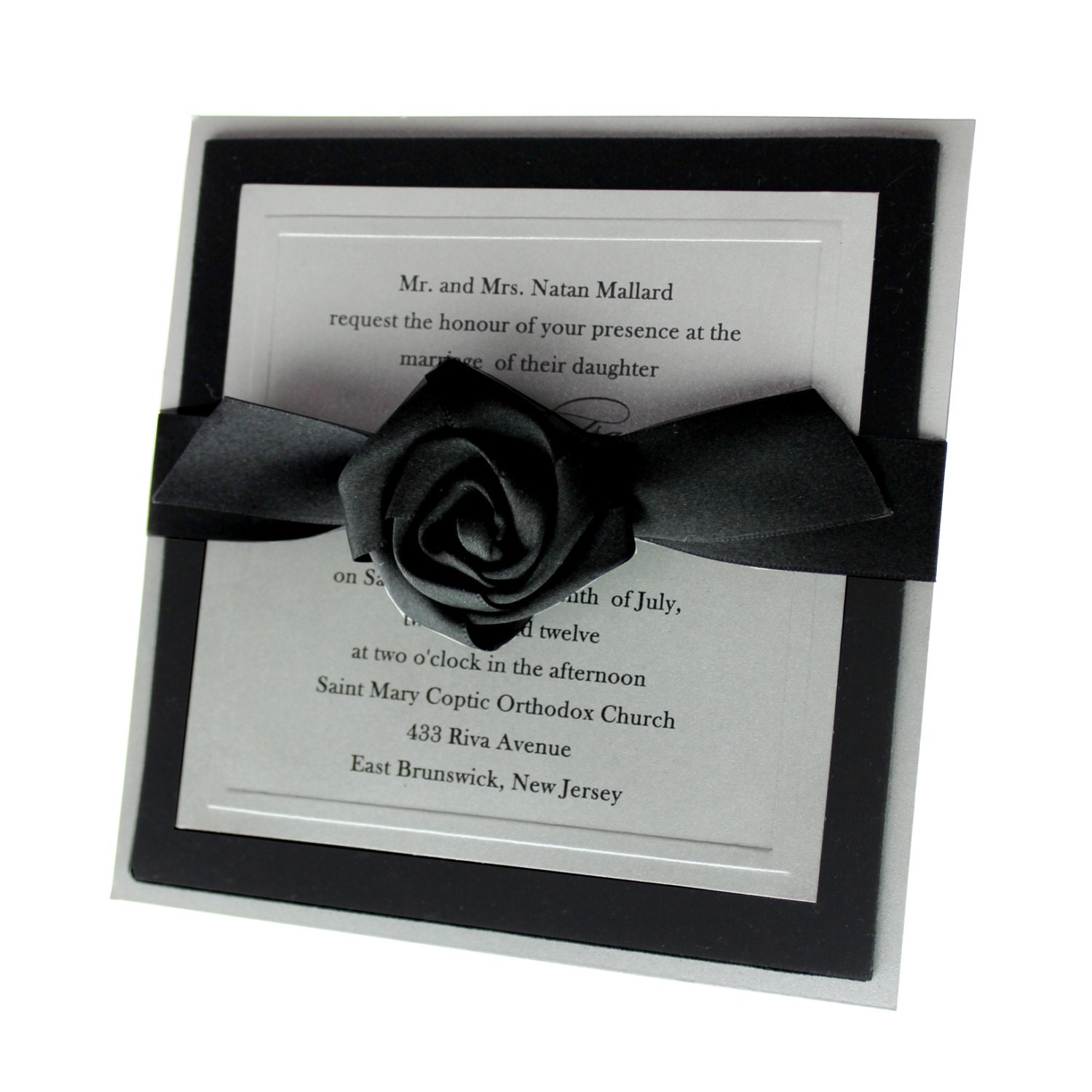 Love Blooms - Classic & Elegant, Boxed Wedding Invitations,Black and Silver, Black Tie, Formal Wedding, Couture Invitations-  Set of 50