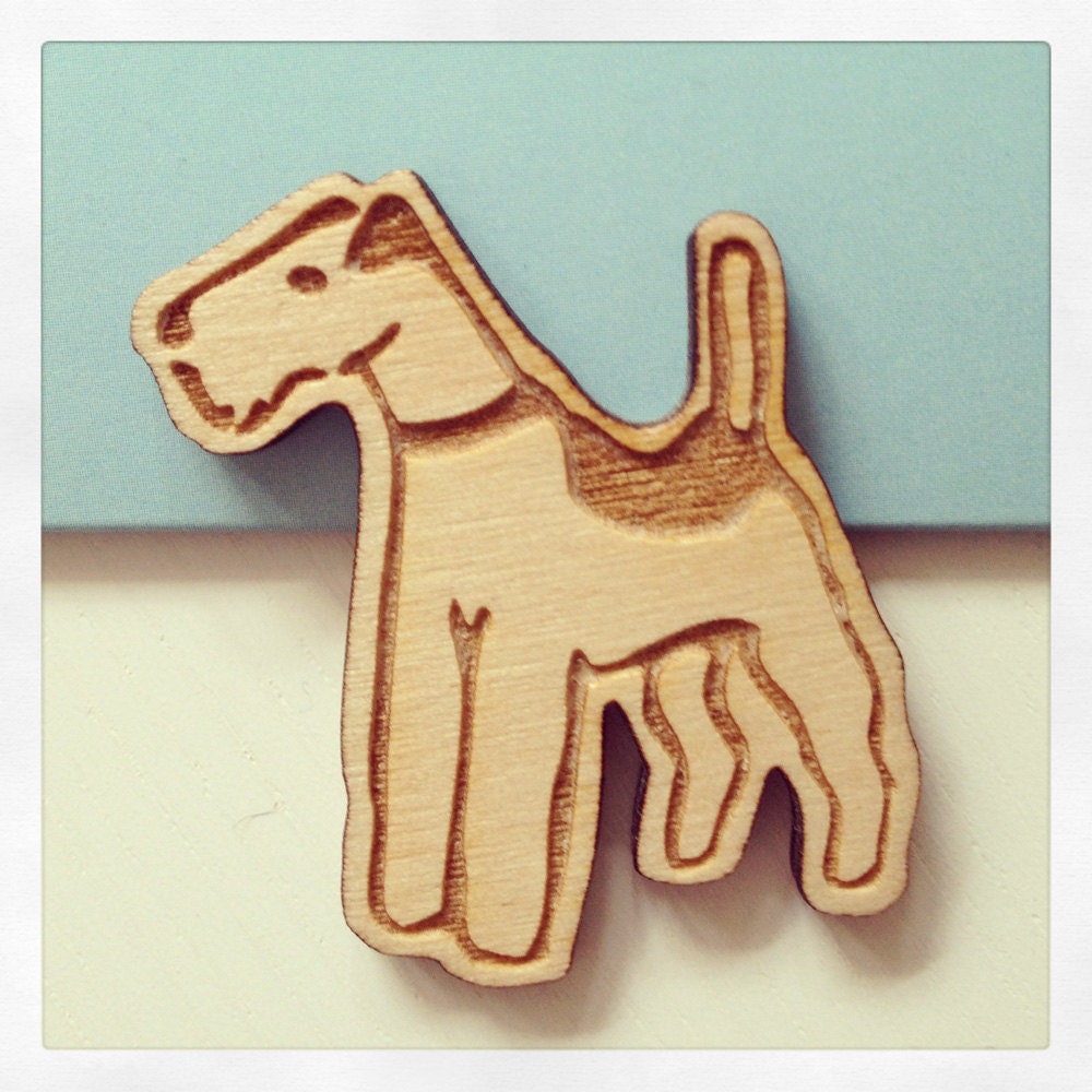 Wooden Terrier Brooch