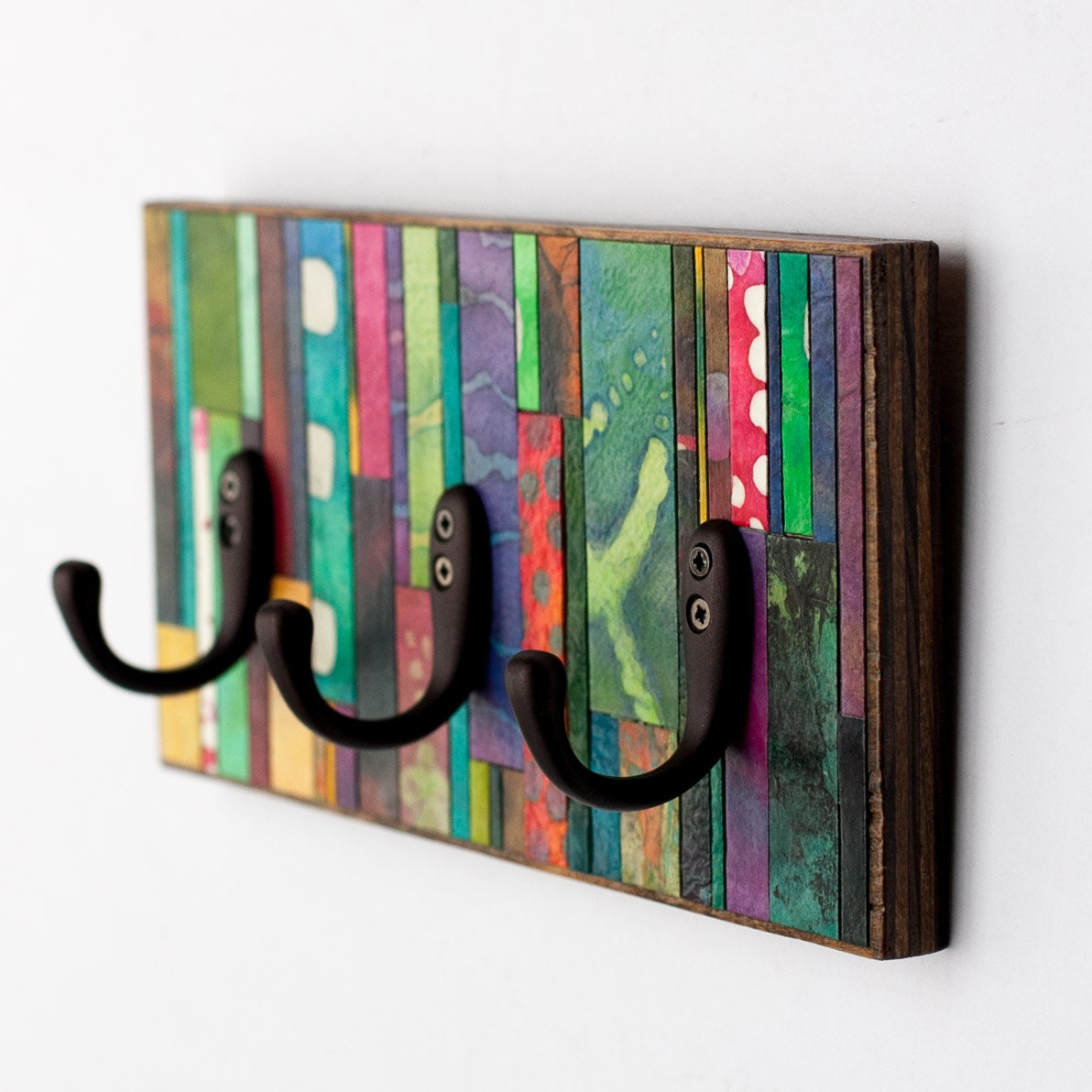 Wall Coat Rack Colorful Mosaic Striped Handmade Paper Reclaimed Wood
