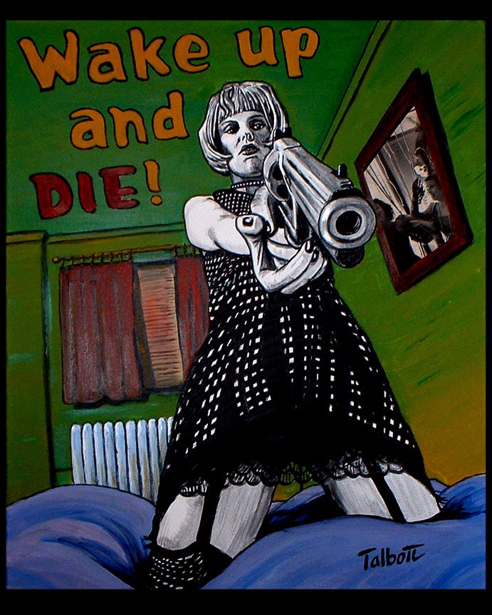 GIRL With a GUN signed Canvas Print by David Russell Talbott