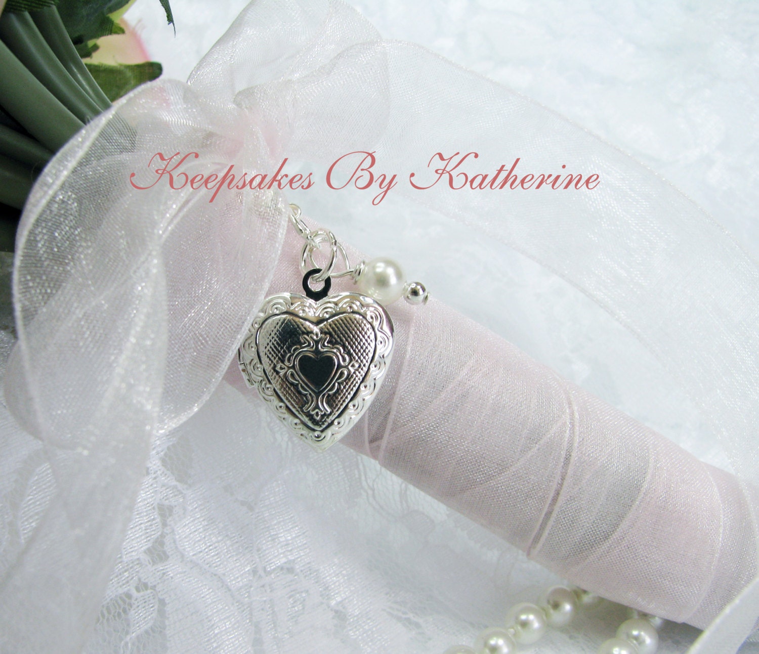 Made To Order Bright Silver Heart Locket Bouquet Charm,  Bespoke Bride