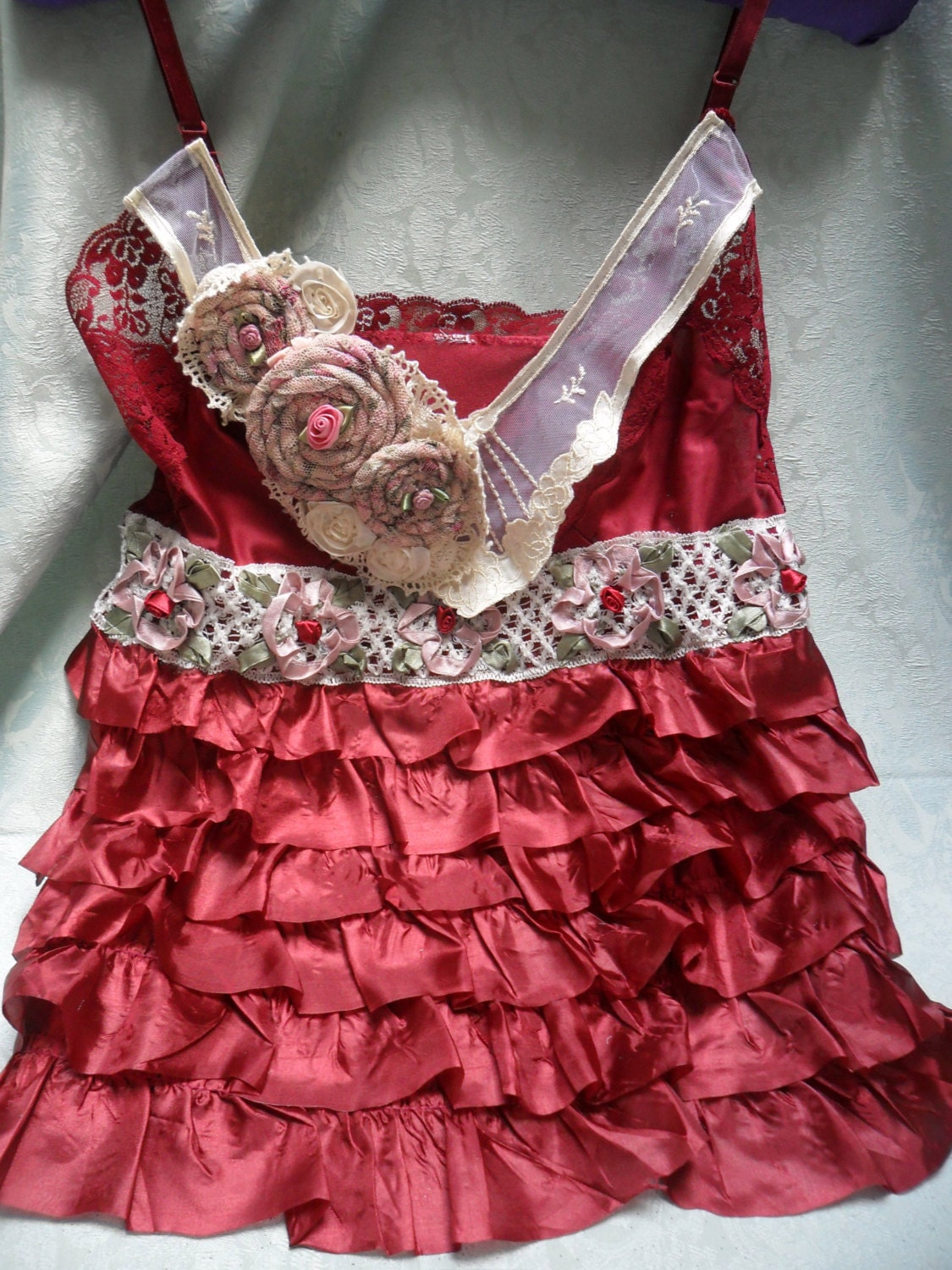 CAMI Tank Summer Party Romantic Ruffles Burgundy - Camisole Make Over - Burgundy