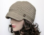Oatmeal Cadet Hat - Womens Crochet Military Cap - Beige Hat with Metal Buttons - Spring Fashion