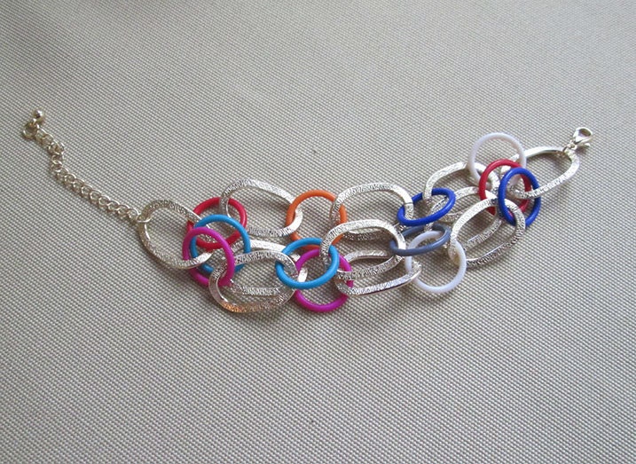 Chunky Layered strand gold spring fling color mix Bracelet - Arm Candy - adjustable size