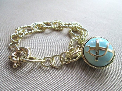 Mermaids lost treasure - Beautiful enamel anchor charm bracelet- Mint Anchor Pendant arm party stacking bracelet