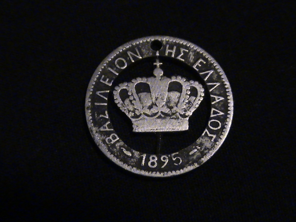 Greece - cut coin pendant - w/ Royal Crown - 1895
