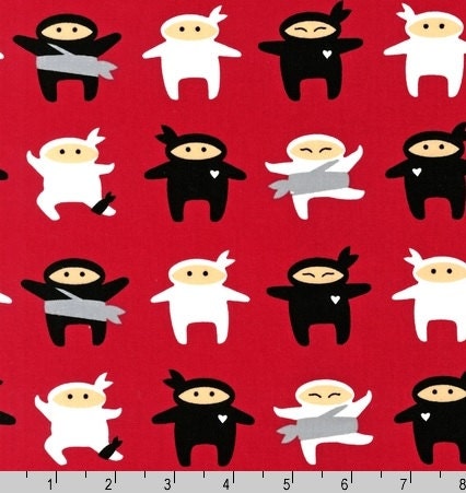 One (1) Yard - I am Ninja- Small Ninjas on Red- by Robert Kaufman Fabrics AIB-13742-3 RED