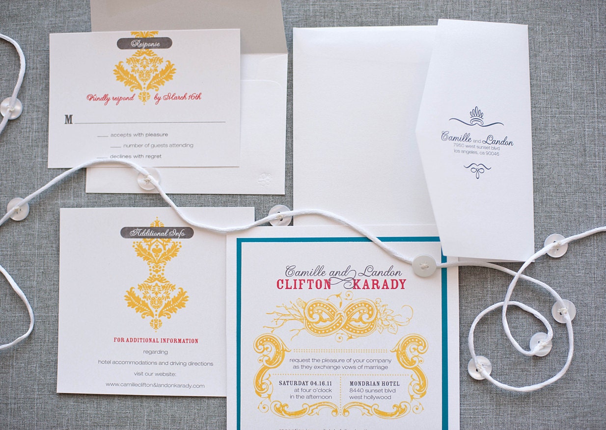 Bright Stripes Pocket Card Wedding Invitation Suite - Camille and Landon