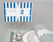 Navy Blue Stripes Table Number Cards - Sarah and Drew