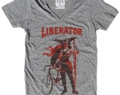 Vneck Cycling T-shirt for Men and Women, The Liberator, Unisex Heather Grey - XS, S, M, L, XL