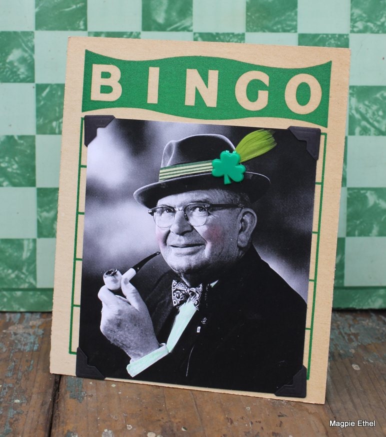 St. Patrick's Day Vintage Bingo Card with Black and White Photo