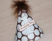 Brown and Light Blue Polka Dot Boys Party Hat