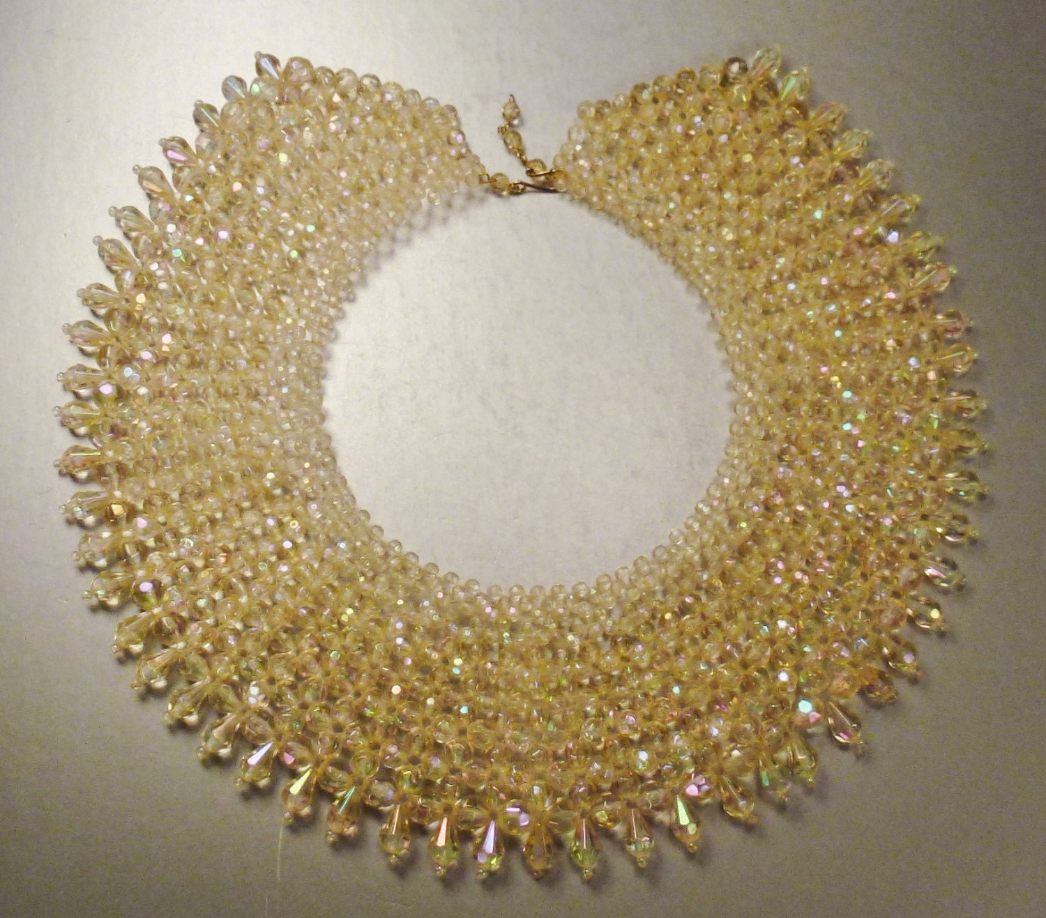 Stunning   BEADED COLLAR BIB Necklace iRRIDESCENT  10 x 3  in Wedding  Day