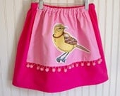 Bird Apron Skirt in Pink - Sizes 4, 5, 6, 7