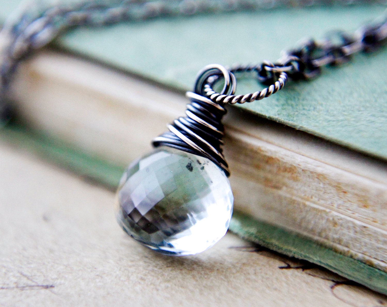 Aquamarine Necklace March Birthstone Aqua Pale Blue Pastel Sterling Silver PoleStar Pendant