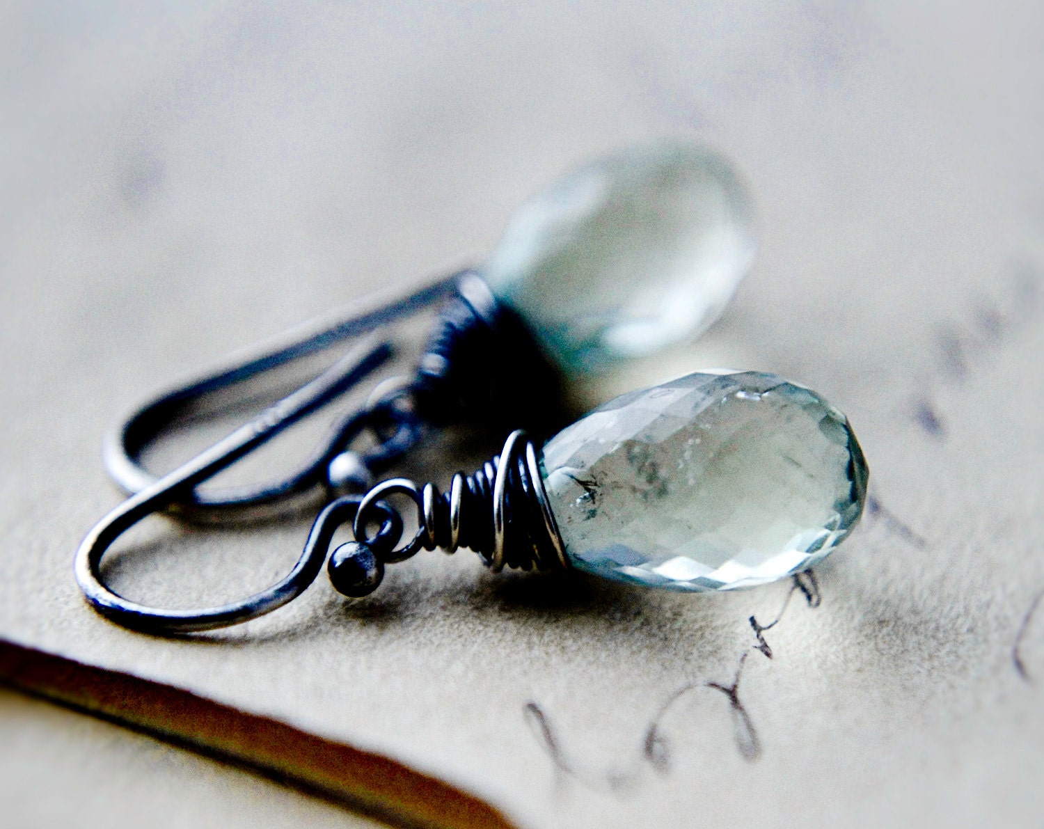 Mint Green Earrings Amethyst Sterling Silver Wire Wrapped Prasiolite Sage PoleStar