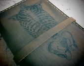 small leather journal sketchbook handprinted skeleton torso with free personalization