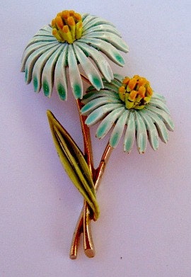 Enamel Vintage Blue Yellow Flower Daisy Pin