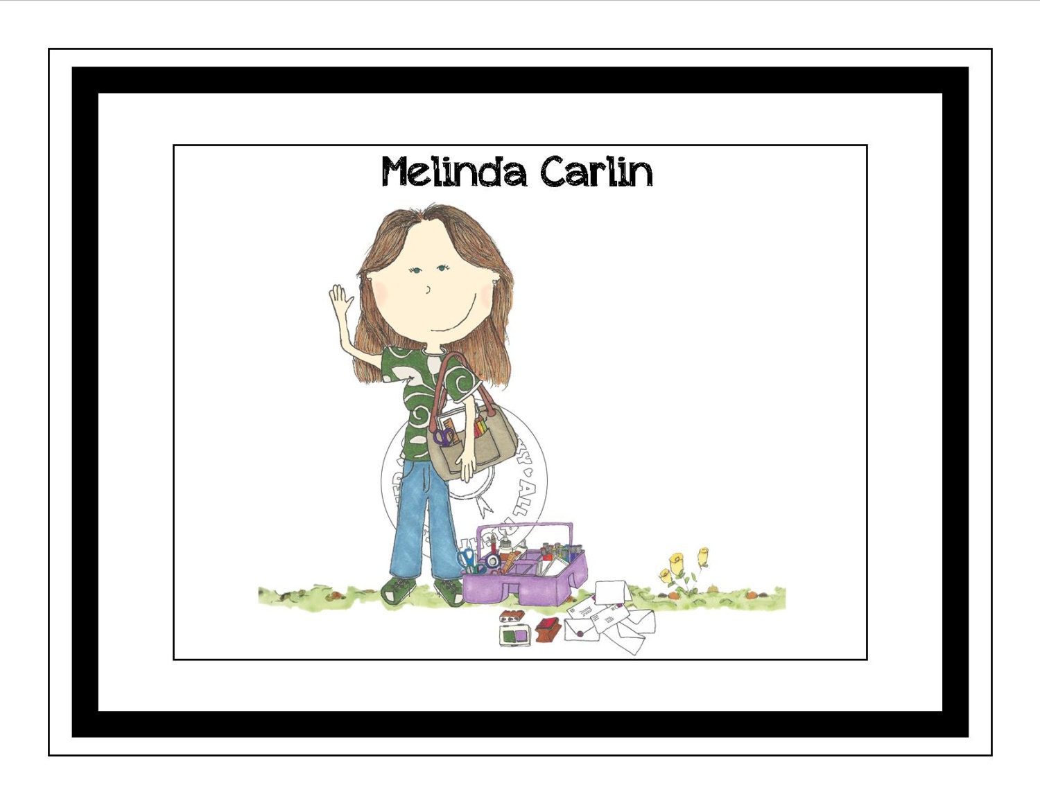 Adorable 9 x 14 Custom Framed Illustration
