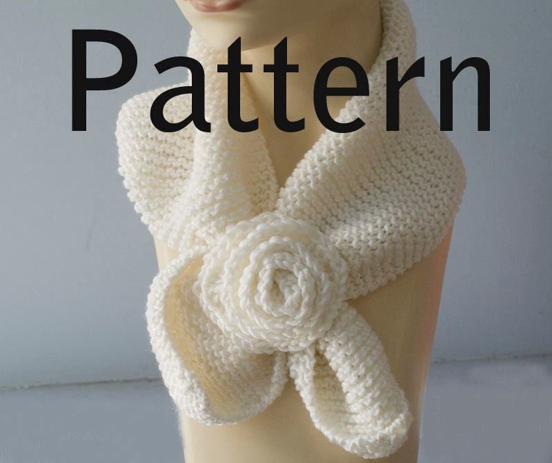 Knitting Pattern for Keyhole Scarf and Crocheted Rose, Stay in Place Scarf, Self Tying Scarf