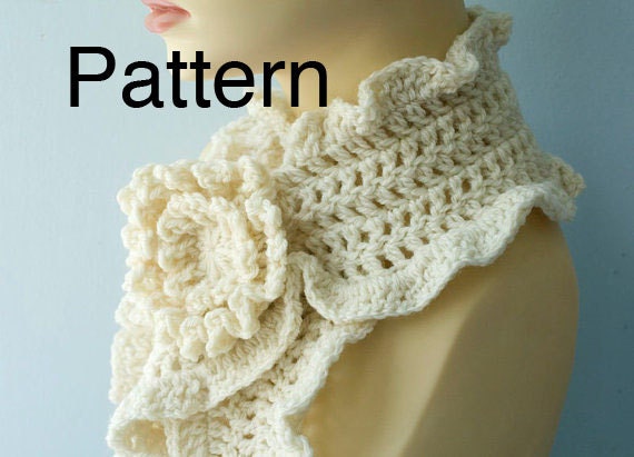 Crochet Ruffle Scarf  Pattern including Pattern for Crocheted Flower Scarf Pin
