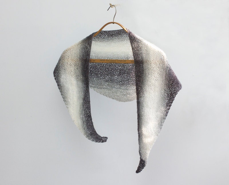 Gray Triangle Scarf, Grey Lace Scarf, Hand Knit Scarf, All Season Kerchief Scarf