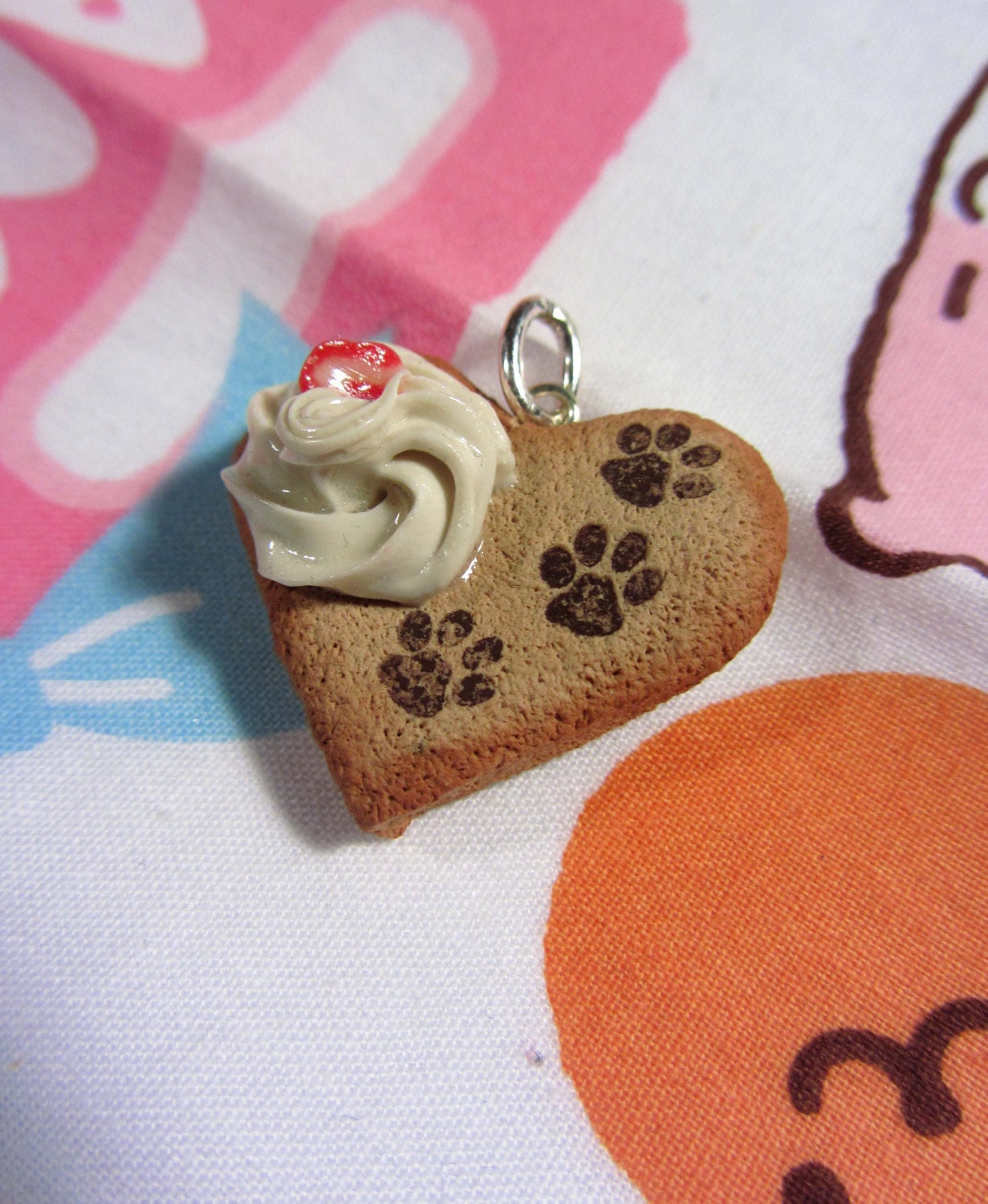 Paw Print Heart Cookie Pendant - Polymer Clay Pendant Charm