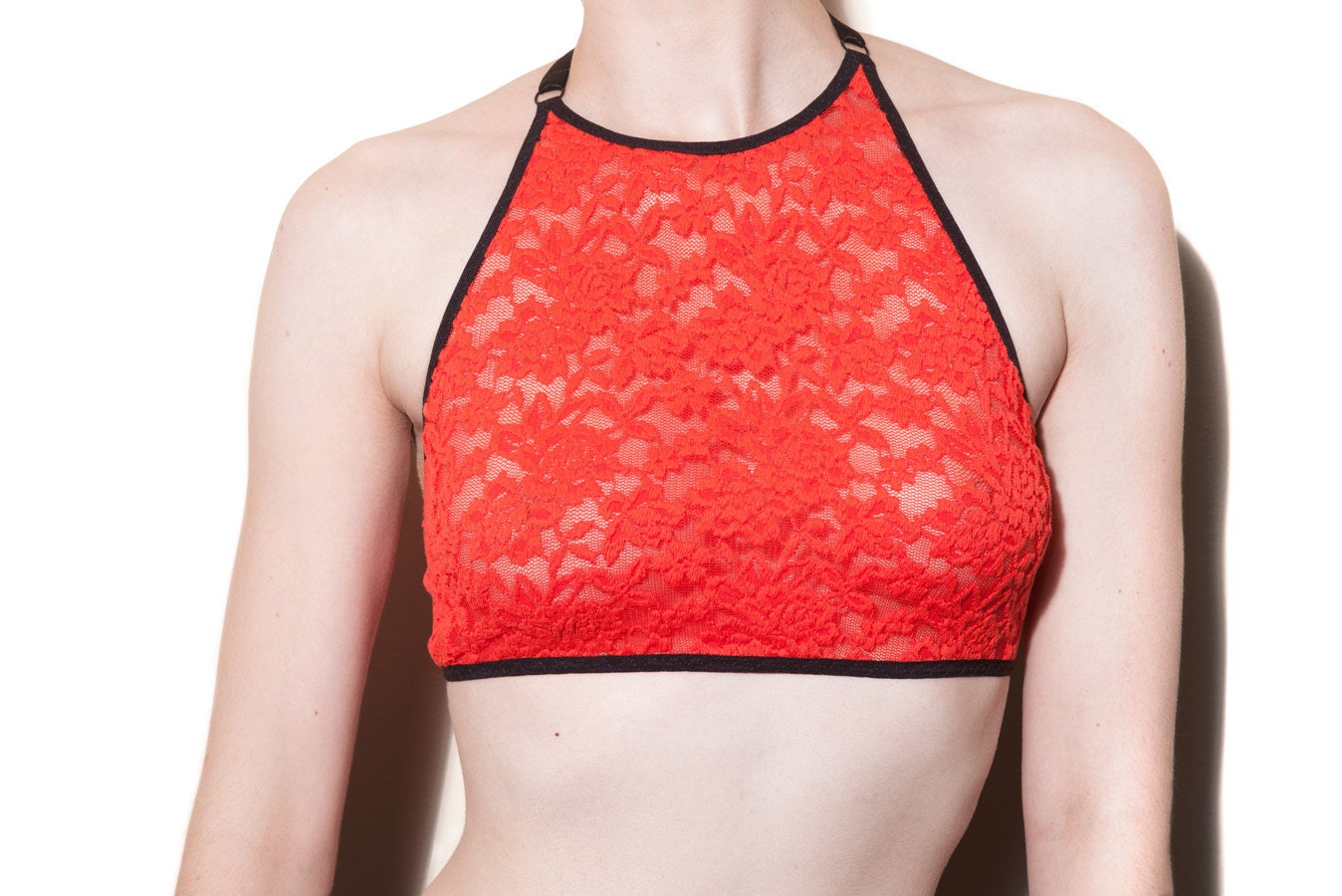 Red Coral Lace 'Amanda' Cropped Halter Top