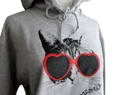 Heart Sunglasses Kitty MEOW Hoodie - CAT Sweatshirt - Unisex Sizes S, M, L, XL