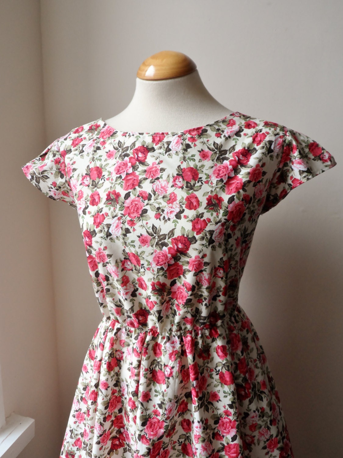 Floral Dress / English Rose Floral Tea Dress in Cream / Handmade/ Choose Your Size