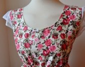 Floral Dress / Romantic English Rose Floral Tea Dress with Lace Flutter Sleeves / Handmade/ Choose Your Size