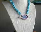 Vintage Fabric Soldered Pendant on Beaded Necklace