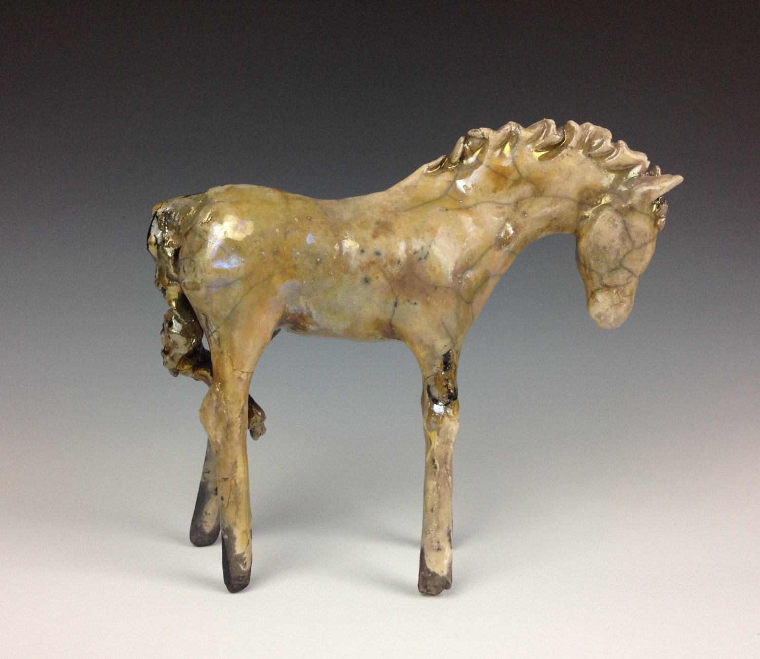 Gold Raku Horse 471 FREE SHIPPING