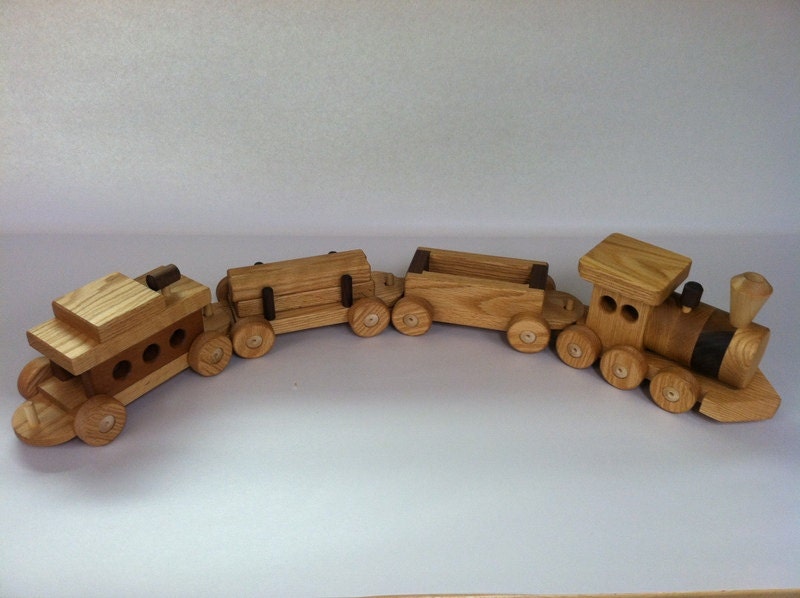 4 CAR Wooden Train Set Handmade toy Oak  &  Walnut  Heirloom Quality Beautifully hand finished SALE 15 OFF