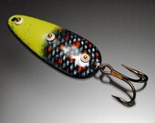 Enamellure Green, Orange, White, Black Vitreous Enamel on Copper Fishing Lure Art Spoon
