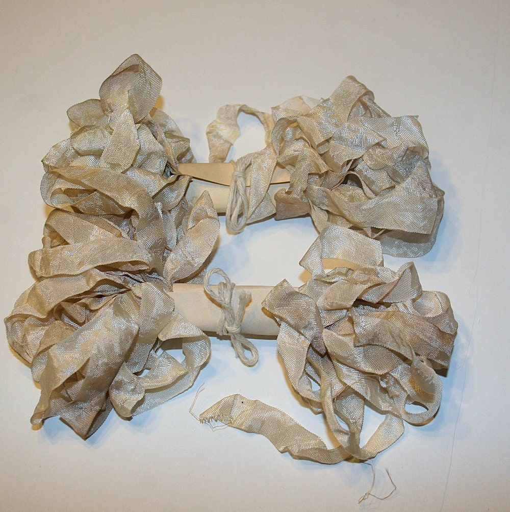 Hand Dyed Prim Sepia and green Rayon Ribbon 6 yards