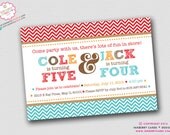 Modern Chevron - Aqua, Red & Brown - Sibling or Friend Birthday Party Invitation (Digital File OR Cardstock Printed Cards Also Available) Il_170x135