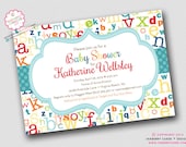 Colorful ABC Alphabet Baby Shower Invitation (Digital File OR Printed Cardstock Cards Also Available)