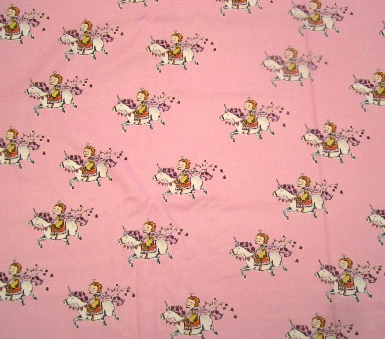 NEW Heather Ross Crafty Chloe Unicorn on Pink Cotton Fabric - 1/2 Yard (more available)