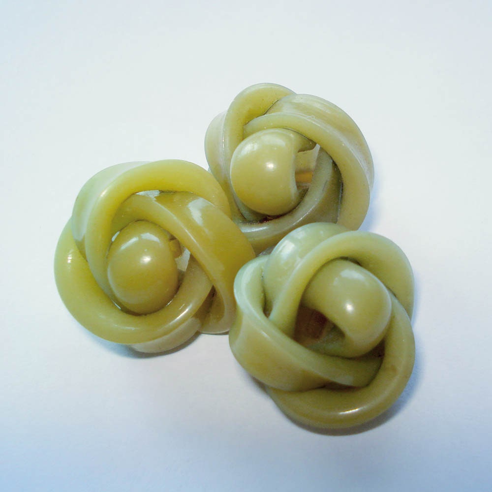 Trio of Vintage Avocado Celluloid Knotted BUTTONS - Set of Three