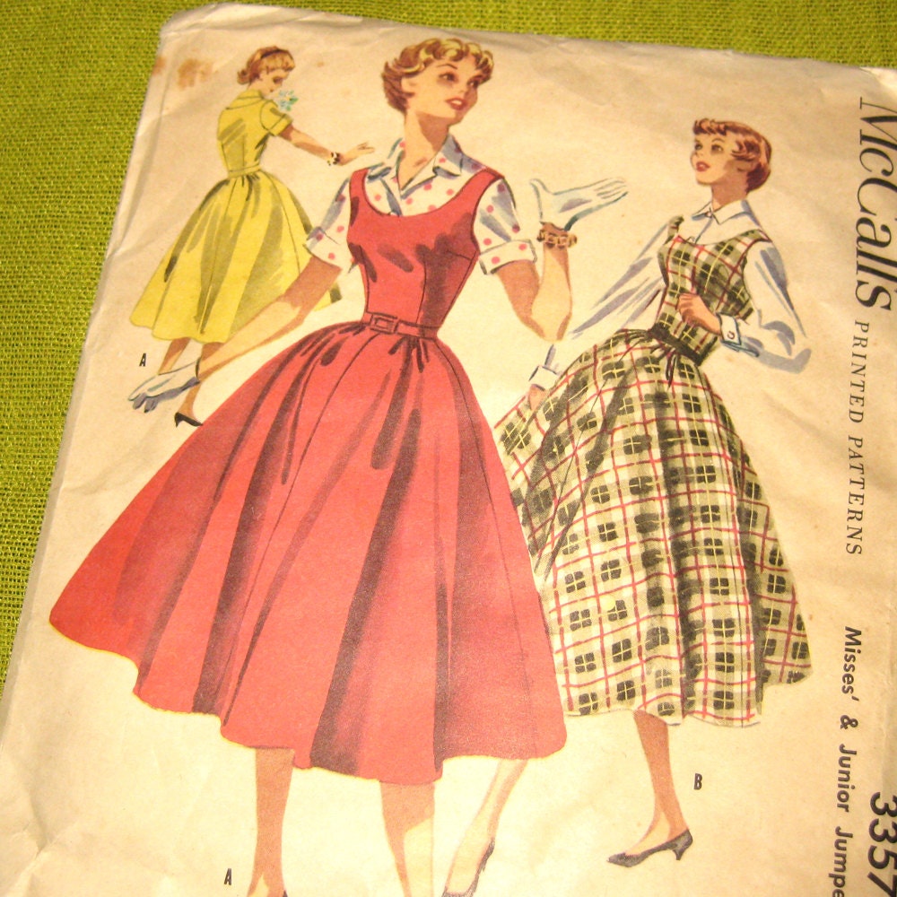 1950s Vintage Sewing Pattern -  Jumper and Blouse Full Skirt Scoop Neck Rockabilly - McCalls 3357 / Size16