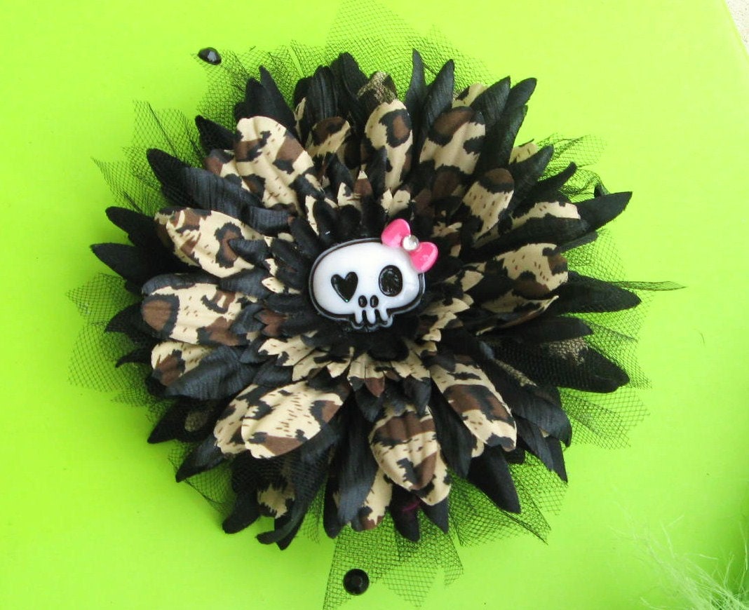 Leopard Skull Hair Flower Clip