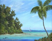 PARADISE SAIL Original Oil Painting 11x14 Art Artwork Tropical Sailing Palm Tree Sailboat South Pacific Caribbean Hawaii Ocean