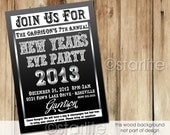 New Years party invitation - Old Poster Black - black silver big numbers - 5x7 PRINTABLE INVITATION DESIGN