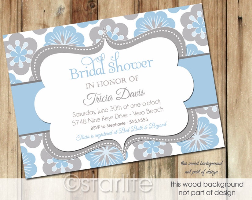 Periwinkle Blue Gray Floral - Bridal Shower invitation - any occasion, birthday, baby shower etc - PRINTABLE INVITATION DESIGN