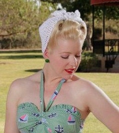 NEW Vintage Retro Pinup Rosie The Riveter Style Head Wrap Scarf Crocheted from 1940's Design