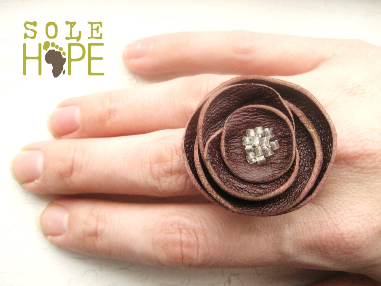 Leather Flower Ring Adjustable charity